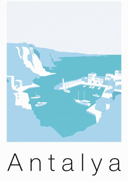 Antalya Kaleiçi Limanı Poster – Minimal (A4 / A3, Çerçeveli – Çerçevesiz)