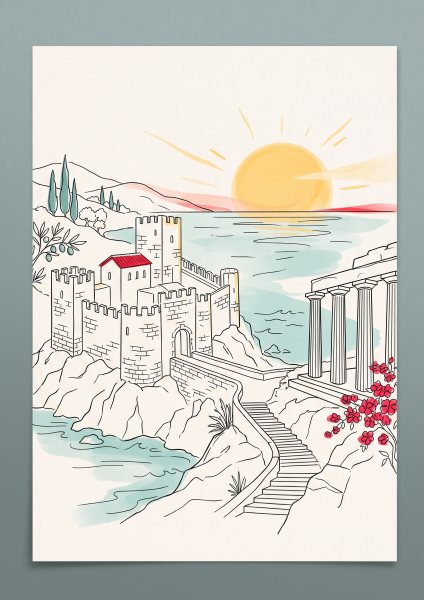 Antik Truva Surları Sanatı Posteri – Çizgi sanat Duvar Tablosu