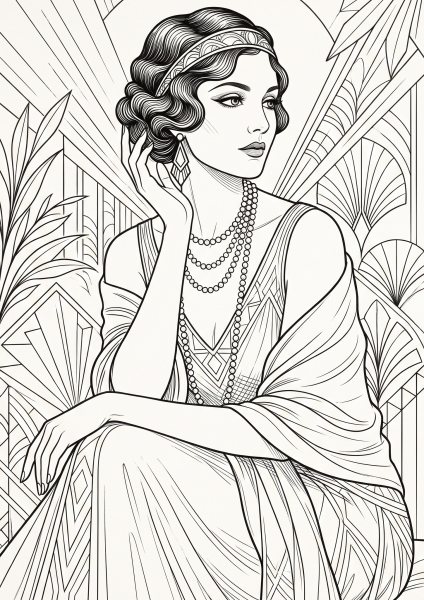 Art Deco Kadın Posteri – Çizgi sanat Duvar Tablosu duvarda gerçek ölçek