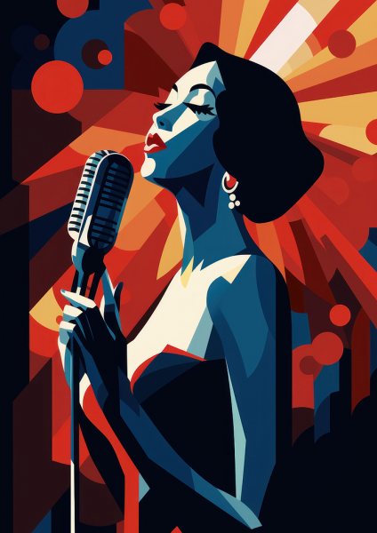 Art Deco Lady Jazz Singer Müzik Posteri – Duvar Tablosu duvarda gerçek ölçek
