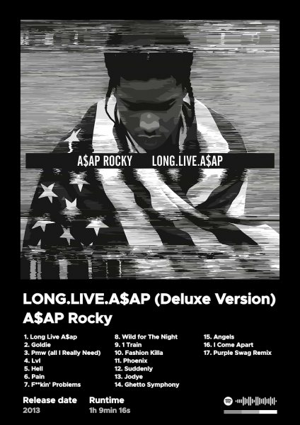 ASAP Rocky - LONG.LIVE.A$AP Album Cover Müzik Posteri – Duvar Tablosu duvarda gerçek ölçek