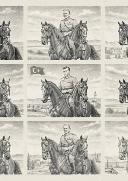 Atlı Atatürk Posteri – Karakalem Duvar Tablosu duvarda gerçek ölçek