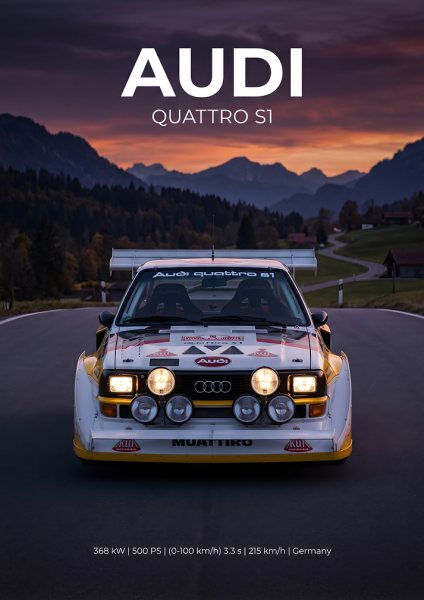 Audi Quattro S1 Rally Car Araba Posteri – Duvar Tablosu poster görseli