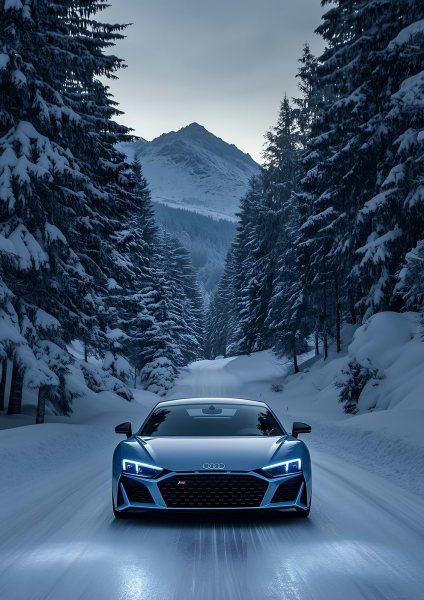 Audi R8 in Winter Wonderland Araba Posteri – Duvar Tablosu duvarda gerçek ölçek