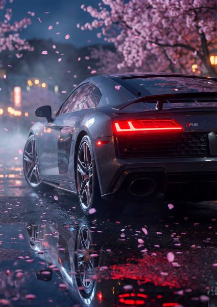 Audi R8 Japanese Cherry Blossoms Araba Posteri – Duvar Tablosu duvarda gerçek ölçek