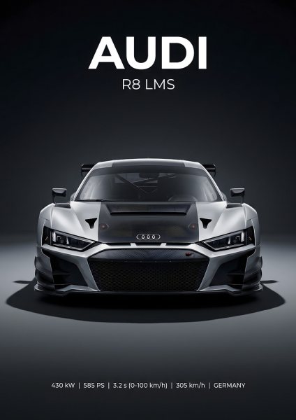 Audi R8 LMS Race Car Araba Posteri – Duvar Tablosu duvarda gerçek ölçek
