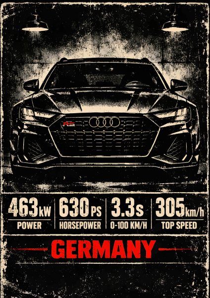 Audi RS Germany Car Araba Posteri – Duvar Tablosu duvarda gerçek ölçek