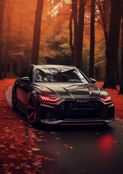 Audi RS6 in Autumn Forest Araba Posteri – Duvar Tablosu duvarda gerçek ölçek