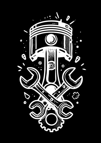 Automotive Piston and Wrench Emblem Araba Posteri – Duvar Tablosu duvarda gerçek ölçek