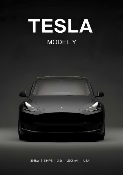 balck Tesla Model Y Car Araba Posteri – Duvar Tablosu duvarda gerçek ölçek