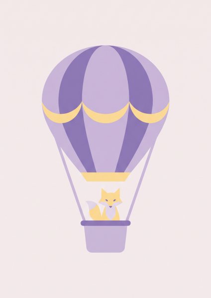 Balonla Gezen Tilki Posteri – Minimal Duvar Tablosu