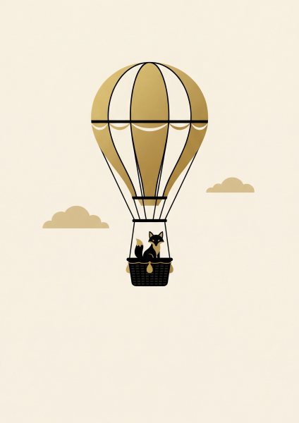 Balonla Gezen Tilki Posteri – Minimal Duvar Tablosu