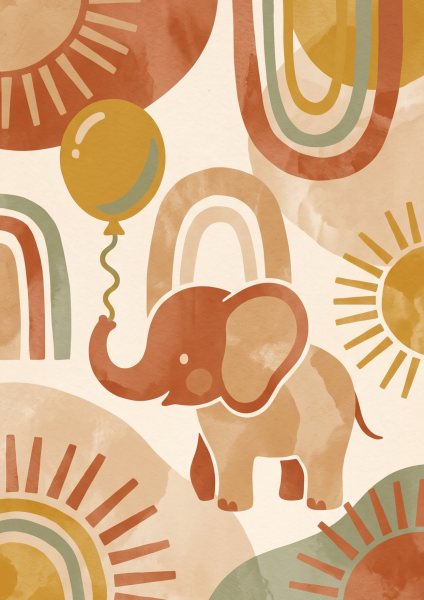 Balonlu Fil Posteri – Boho Duvar Tablosu poster görseli