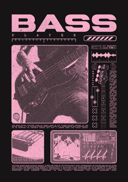 Bass Player Grunge Style Müzik Posteri – Duvar Tablosu duvarda gerçek ölçek