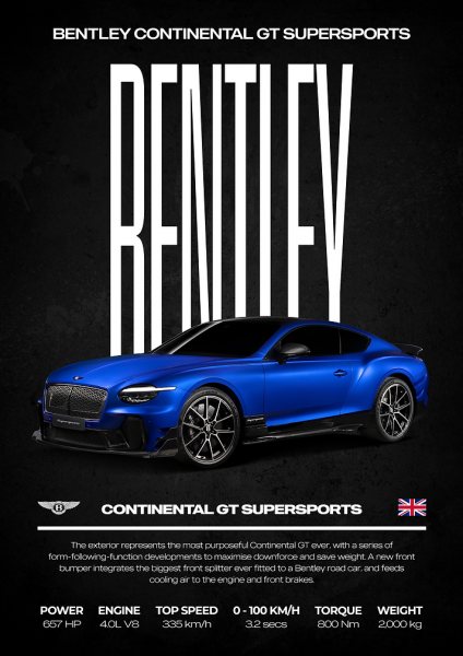 Bentley Continental GT Supersports Araba Posteri – Duvar Tablosu poster görseli