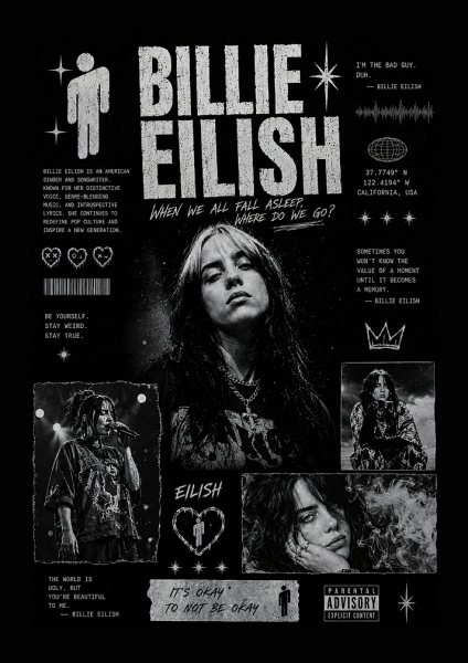 Billie Eilish 'When We All Fall Asleep' Müzik Posteri – Duvar Tablosu duvarda gerçek ölçek