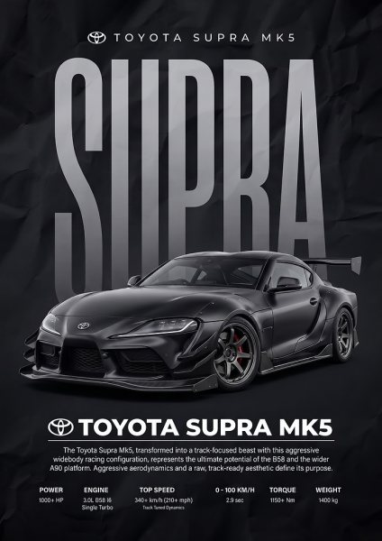 black art Supra MK5 car Araba Posteri – Duvar Tablosu