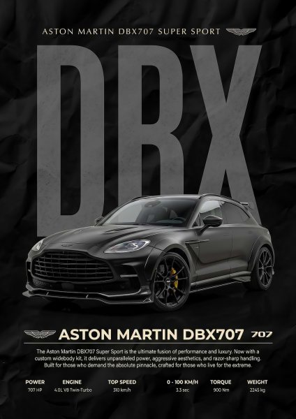 black Aston Martin DBX707 Super Sport car Araba Posteri – Duvar Tablosu