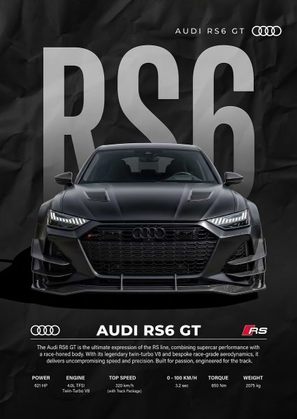 black Audi RS6 GT Car Araba Posteri – Duvar Tablosu
