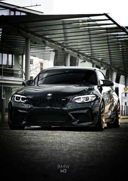 Black BMW M2 with Gold Rims Araba Posteri – Duvar Tablosu