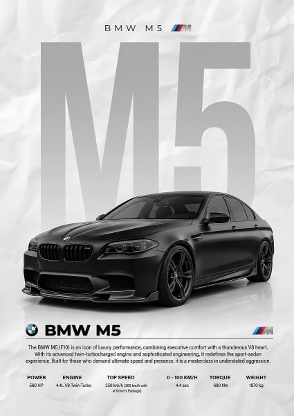 black BMW M5 f10 Luxury car Araba Posteri – Duvar Tablosu