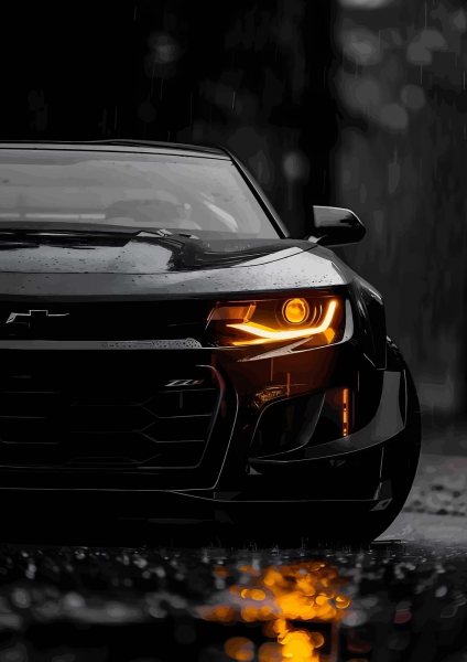 Black Camaro in the Rain Araba Posteri – Duvar Tablosu poster görseli