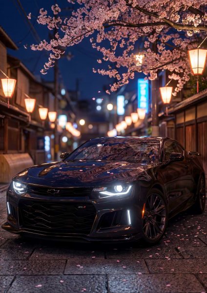 Black Camaro ZL1 in Japanese street Araba Posteri – Duvar Tablosu duvarda gerçek ölçek