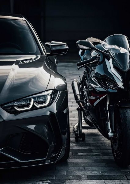 Black Car and Motorcycle Duo Araba Posteri – Duvar Tablosu
