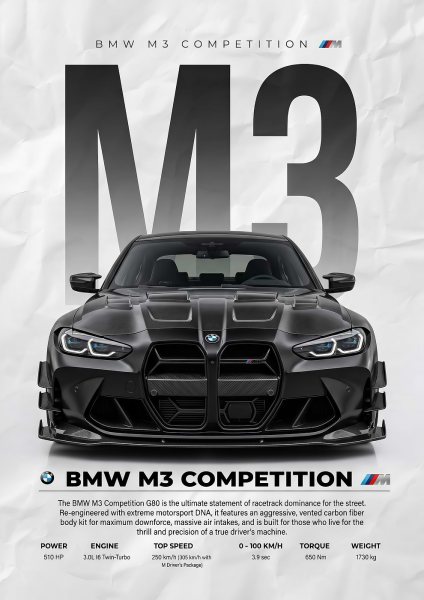 black car BMW M3 g80 Araba Posteri – Duvar Tablosu
