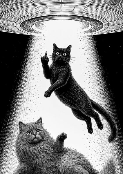 Black Cat Abduction Middle Finger Film Posteri – Duvar Tablosu poster görseli