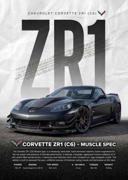 black Chevrolet Corvette ZR1 C6 Muscle car Araba Posteri – Duvar Tablosu duvarda gerçek ölçek
