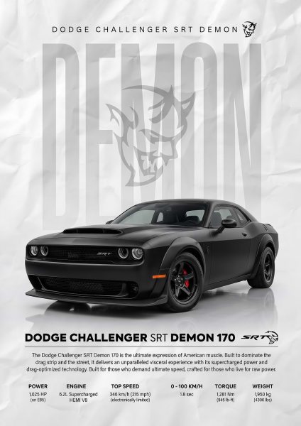 black Dodge Challenger SRT Demon 170 Araba Posteri – Duvar Tablosu