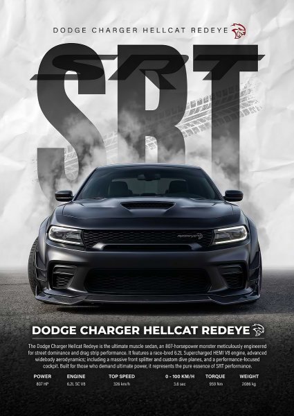 black Dodge Charger SRT Hellcat Redeye Araba Posteri – Duvar Tablosu