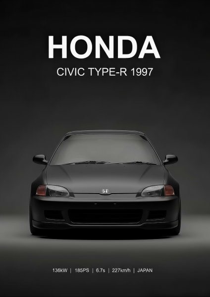 black Honda Civic Type-R 1997 Car Araba Posteri – Duvar Tablosu duvarda gerçek ölçek