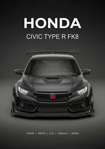black Honda Civic Type R FK8 Araba Posteri – Duvar Tablosu poster görseli