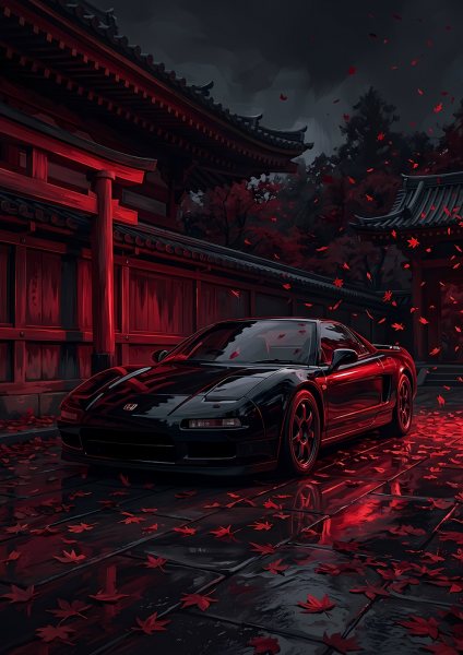 Black Honda NSX at Japanese Temple Araba Posteri – Duvar Tablosu duvarda gerçek ölçek