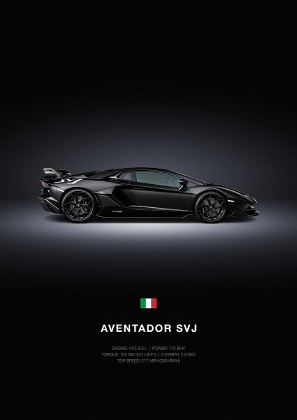 Black Lamborghini Aventador SVJ Profile Araba Posteri – Duvar Tablosu duvarda gerçek ölçek