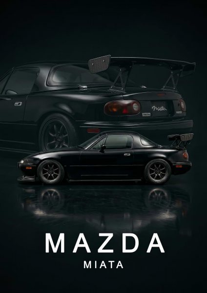 Black Mazda Miata art Araba Posteri – Duvar Tablosu duvarda gerçek ölçek
