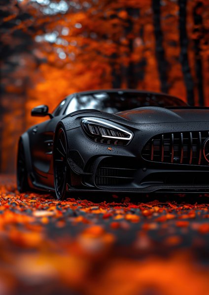 Black Mercedes-AMG in Autumn Leaves Araba Posteri – Duvar Tablosu