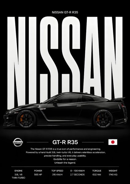 Black Nissan GT-R R35 Poster - JDM Araba Posteri – Duvar Tablosu