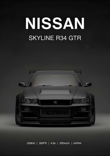 black Nissan Skyline R34 GTR Car Araba Posteri – Duvar Tablosu