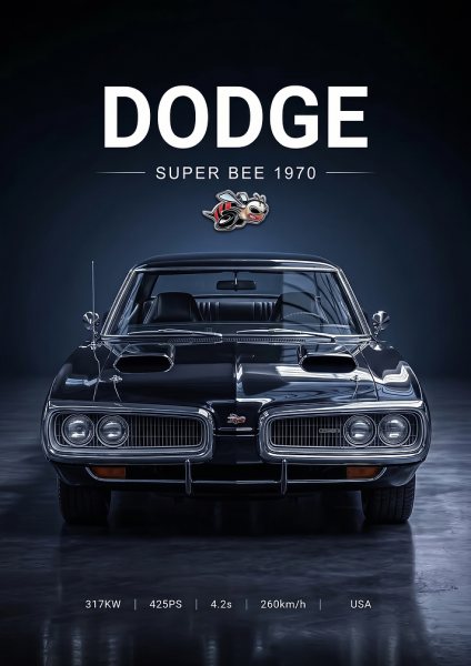 black sleek 1970 Dodge Super Bee car Araba Posteri – Duvar Tablosu poster görseli