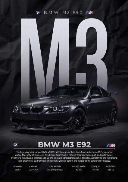 black sleek BMW M3 E92 Performance car Araba Posteri – Duvar Tablosu