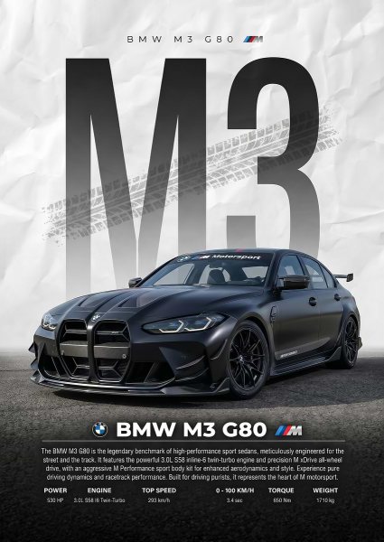 black sleek BMW M3 G80 car Araba Posteri – Duvar Tablosu duvarda gerçek ölçek