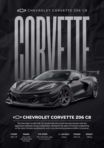 black sleek car Corvette Z06 C8 Araba Posteri – Duvar Tablosu