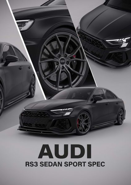 black sleek car RS3 Sedan Sport art Araba Posteri – Duvar Tablosu