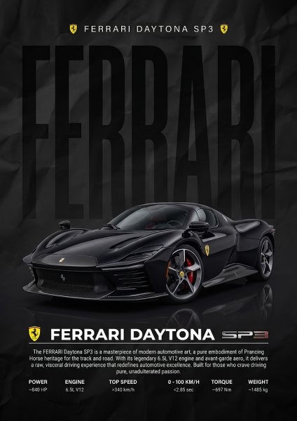 black sleek Ferrari Daytona SP3 car Araba Posteri – Duvar Tablosu duvarda gerçek ölçek
