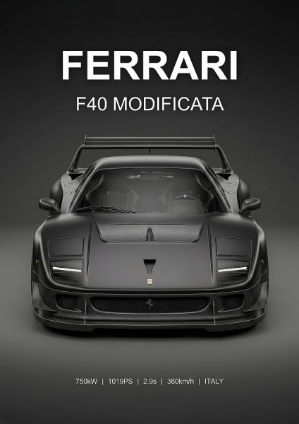 black sleek Ferrari F40 Modificata car Araba Posteri – Duvar Tablosu