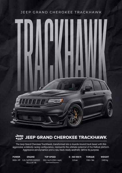 black sleek Grand Cherokee Trackhawk car Araba Posteri – Duvar Tablosu duvarda gerçek ölçek