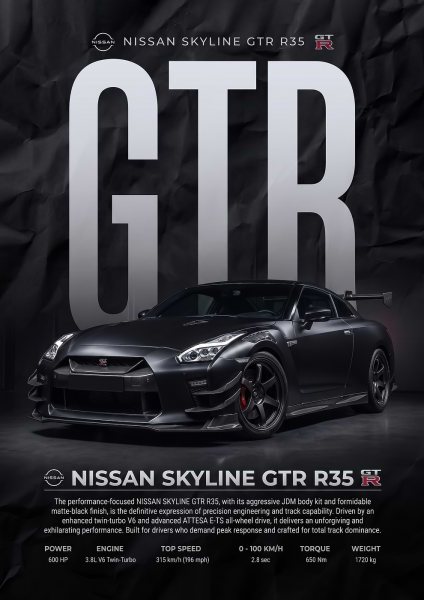 black sleek Nissan Skyline GTR R35 Araba Posteri – Duvar Tablosu